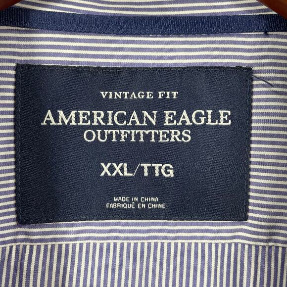 American Eagle Vintage Fit Button Up Shirt Men's XXL Blue/White Striped Preppy - Picture 5 of 10